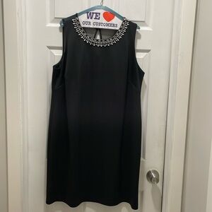 Black sheath dress sleeveless with rhinestone neckline